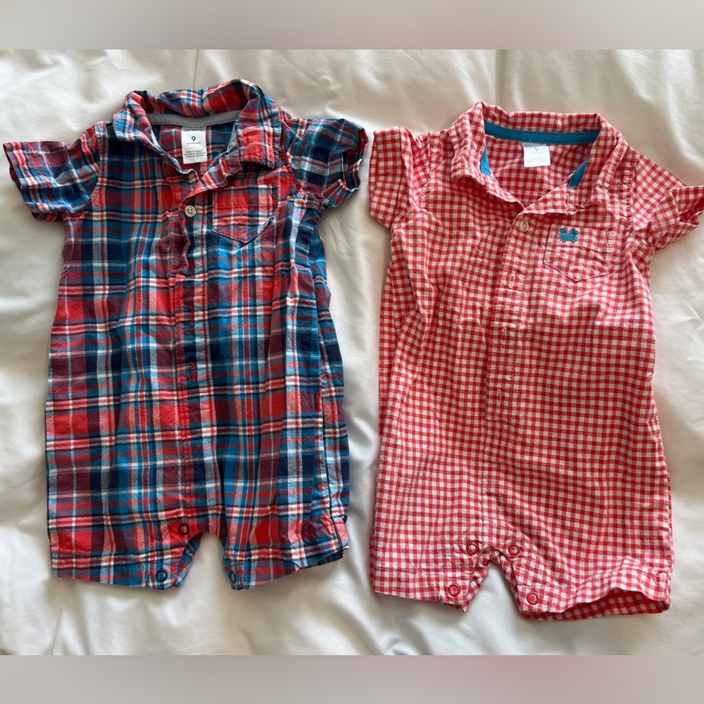 Carter's Red & Blue Plaid and Red Gingham Baby One-Piece Rompers